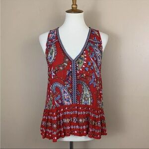 Patrons of Peace Blouse Womens Medium Colorful Floral Sleeveless Flowy Boho Top